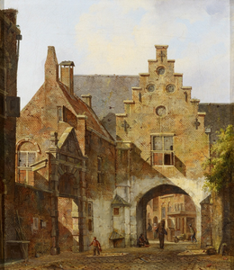 804987 Gezicht op de noordzijde van de poort van de voormalige St.-Paulusabdij (Pauluspoort) te Utrecht vanuit de Korte ...